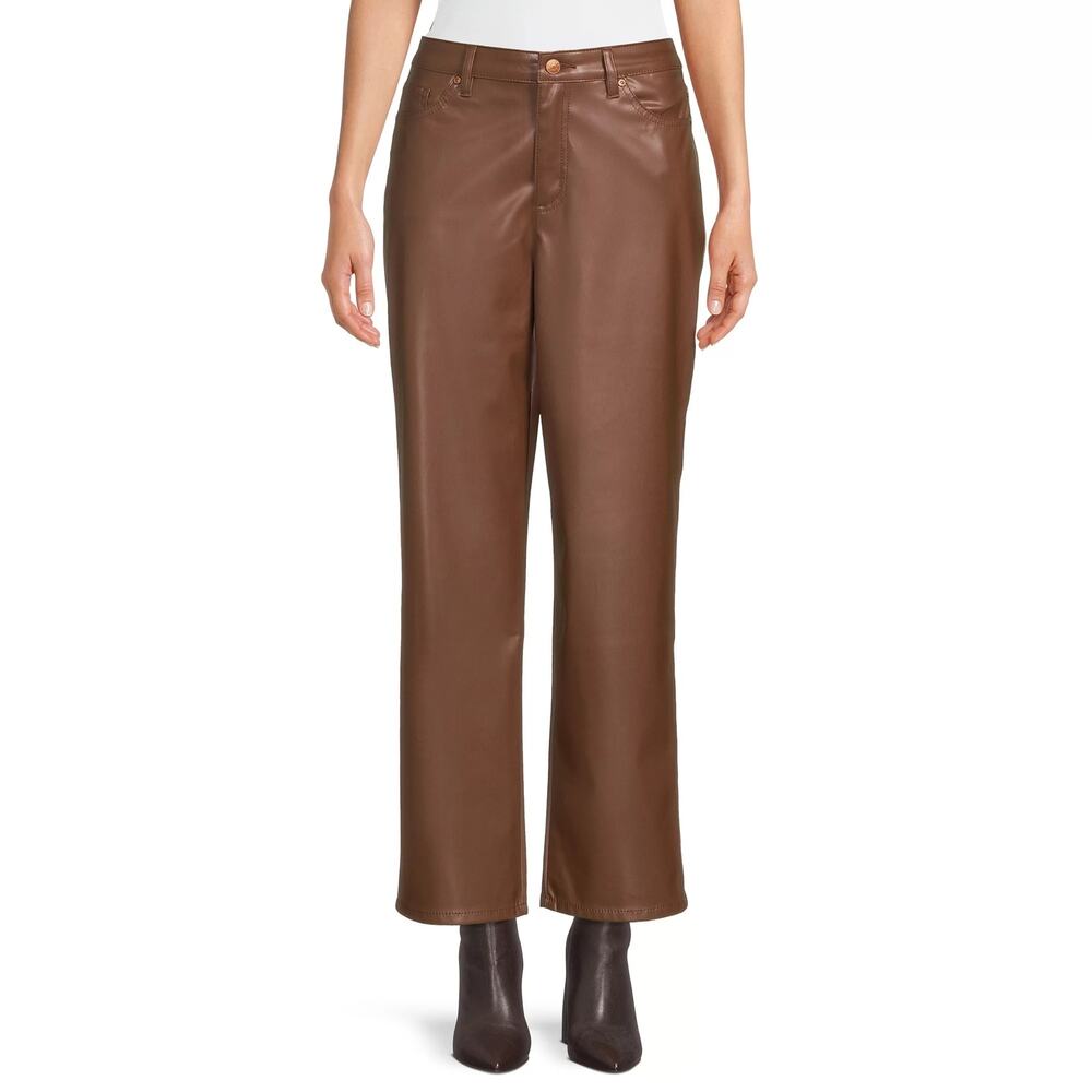 Madden NYC Faux / Non Leather Dad Pants 5-Pocket Wood Brown Juniors Size 15